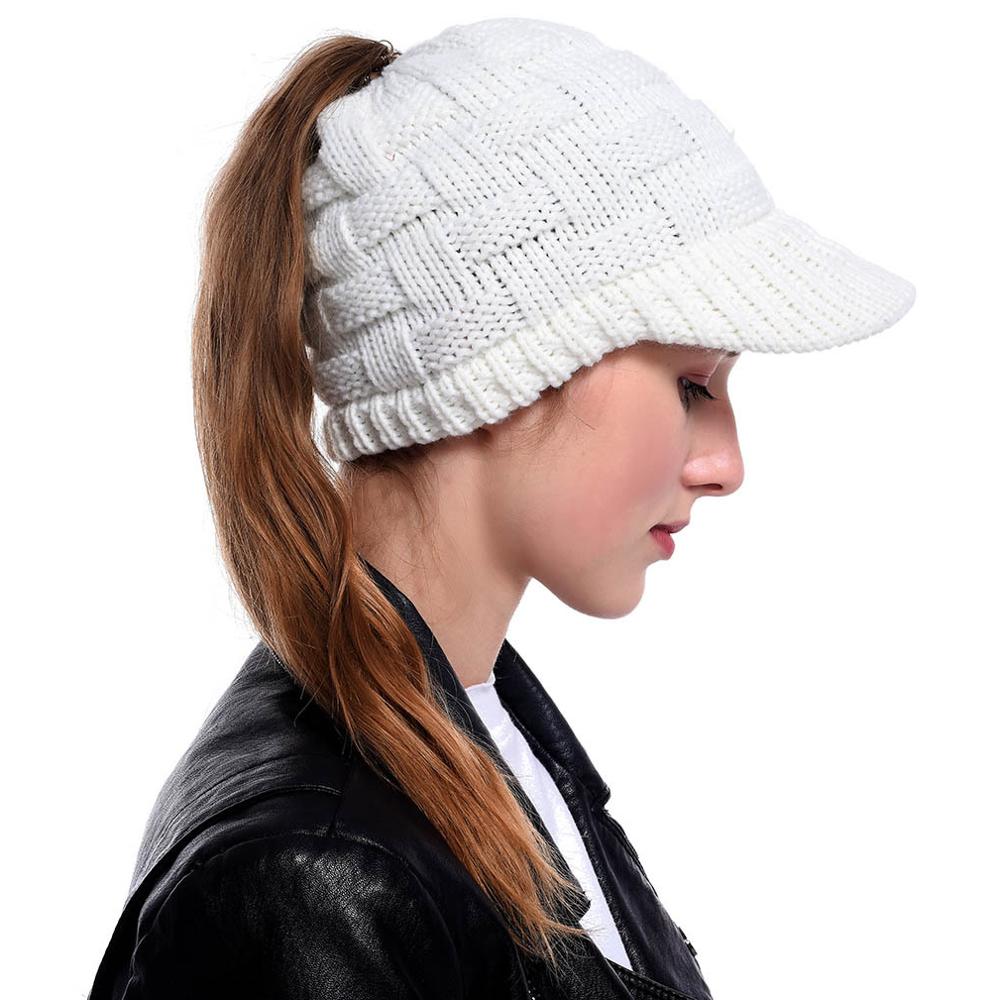 Vrouwen paardenstaart hoed wollen wintermuts vizier koud weer gebreide speciale paardenstaart baseball pet hoed