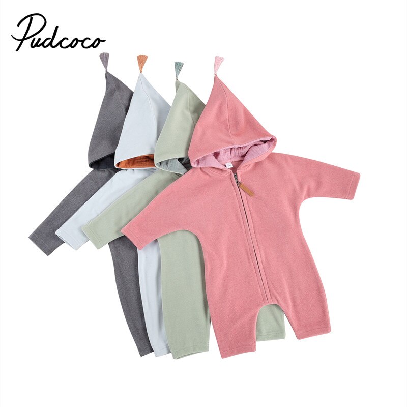 Tuta pagliaccetto manica lunga con cerniera con cappuccio per neonato per bambini primavera autunno
