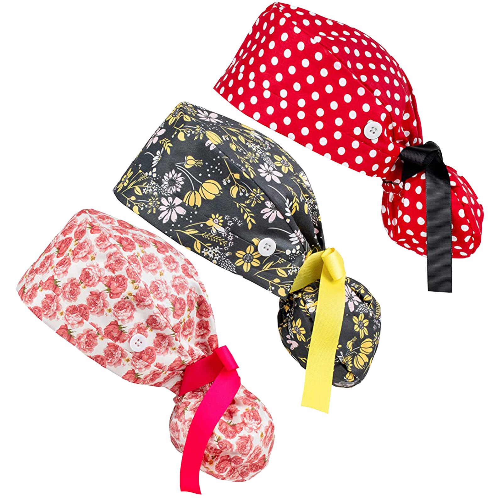 Calot de chirurgie pour femme, 3 pièces, chapeau d'infirmière en coton unisexe, casquette de chirurgie, bonnets, boutons, Bouffant, bandeau, chapeau gorros enfermera N *
