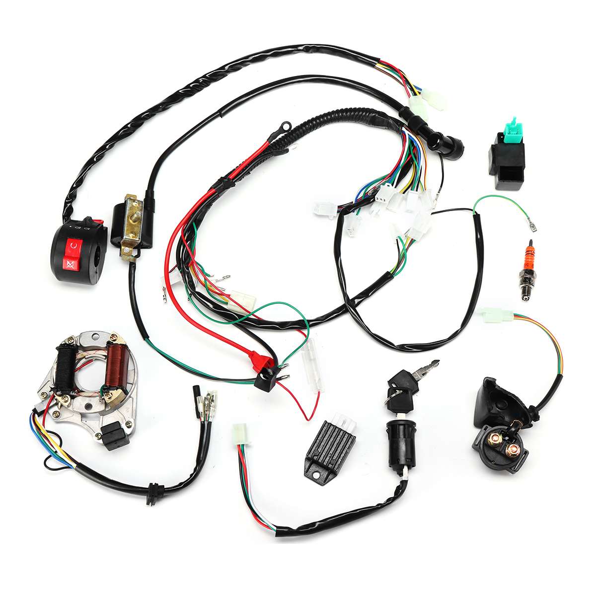 ATV Ignition Electric Complete Wiring Harness Assembly Start Engine Wiring Harness Loom CDI Box Ignition For 50 70 90 110 125CC