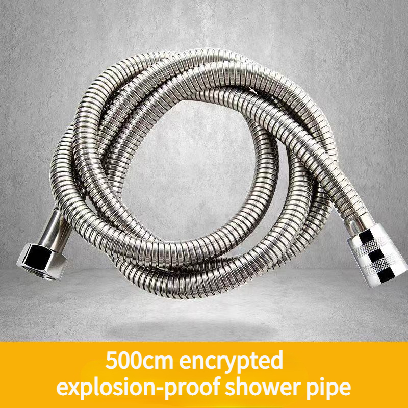 Stainless Steel Chrome Shower Hose Pipe Universal Standard Fitting Leakproof High Pressure Resistance Plumbing Bathroom: 500cm encryption