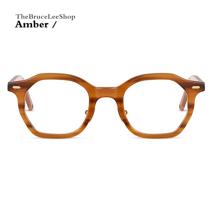 Acetate Leisure business Style Glasses Men Retro Vintage Prescription Glasses Women Optical Spectacle Frame polygon: amber