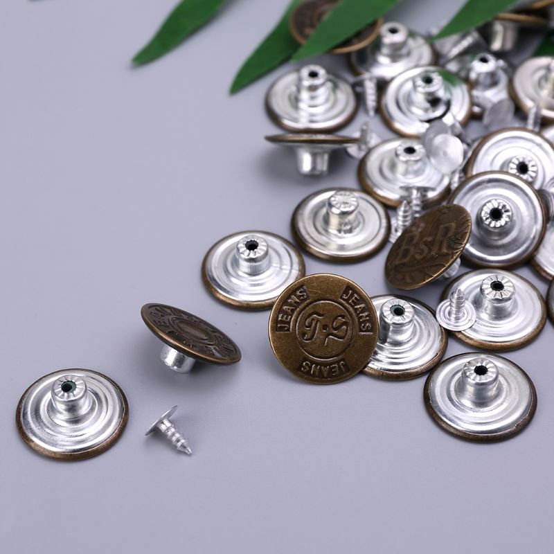 50pcs Mixed Style Metal No Sew Replacement Repair Jean Pants Buttons 20mm DIY Craft Accessories BX0D