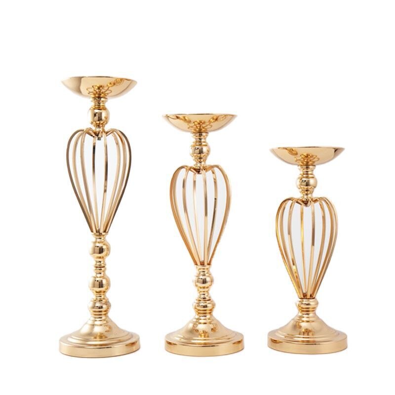 Gold Candle Holders Flowers Vase Dining Table Candlestick Centerpieces Road Lead Candelabra Wedding Party Porps Home Decoration
