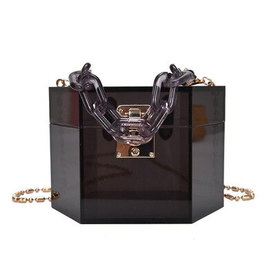 Acrylic Chain Transparent Box Jelly Bag Individual Hexagon Clear PVC Women Handbags Mini Evening Crossbody Tote Bags: black