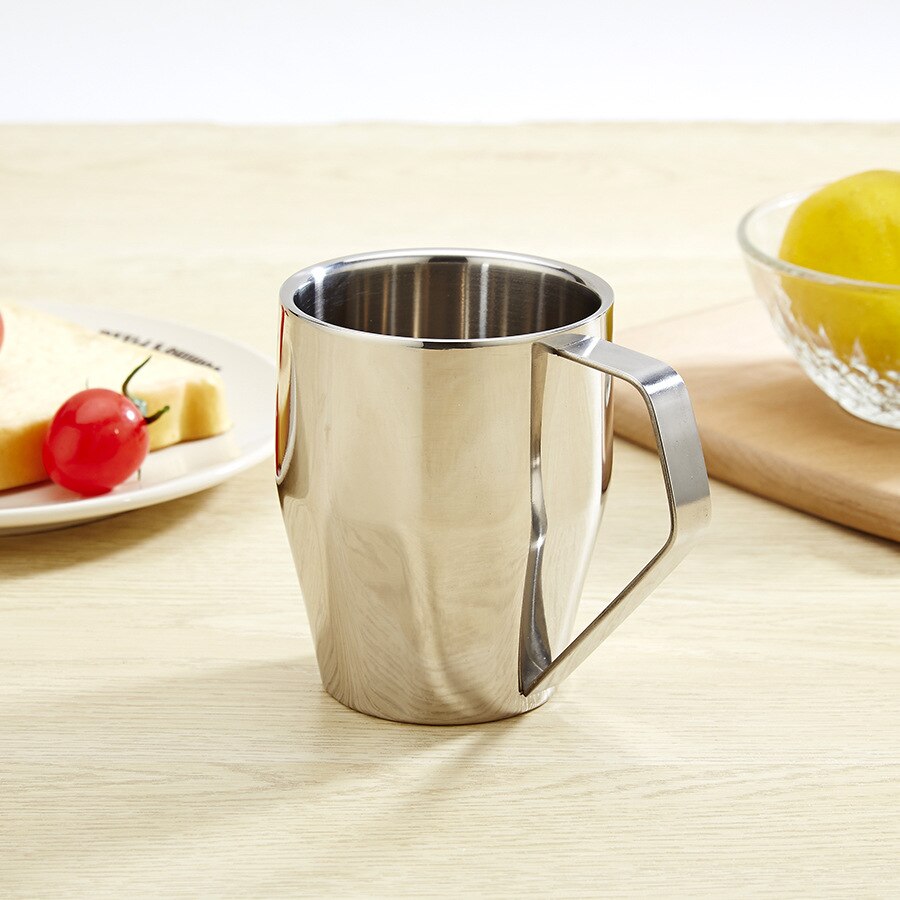 Taza aislante de acero inoxidable, tazas de café de 340ml de doble pared, vaso térmico para cerveza para Taza de Viaje, taza de Camping con mango: 340ML Silver