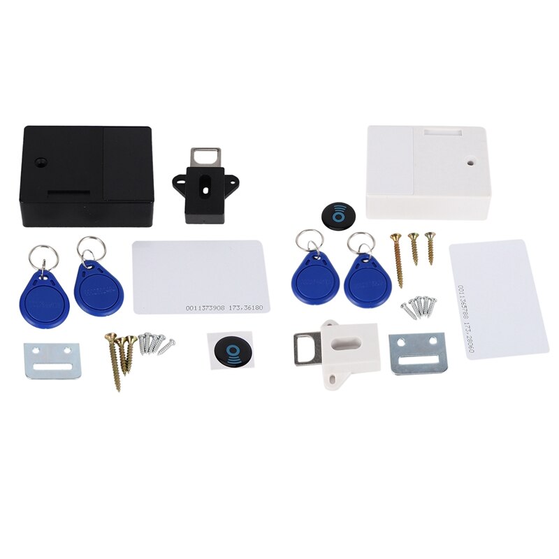 2set RFID Electronic Cabinet Lock DIY for Wooden Drawer Cabinet, Ready for Use & Programmable(Black&White)