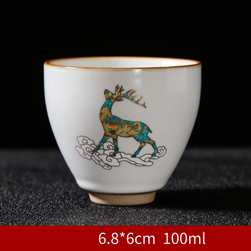 Taza de té China pintada a mano, juego de cerámica hecho a mano, taza maestra, tazón de té, taza individual portátil Personal, 4 piezas: H