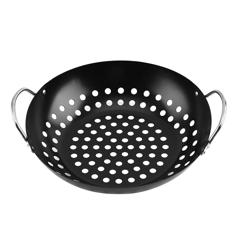 Grilli grillipannu leivinpelti pyöreä vihannesgrilli kori bbq grid topper kasvikset grilli wok -työkalut: Default Title