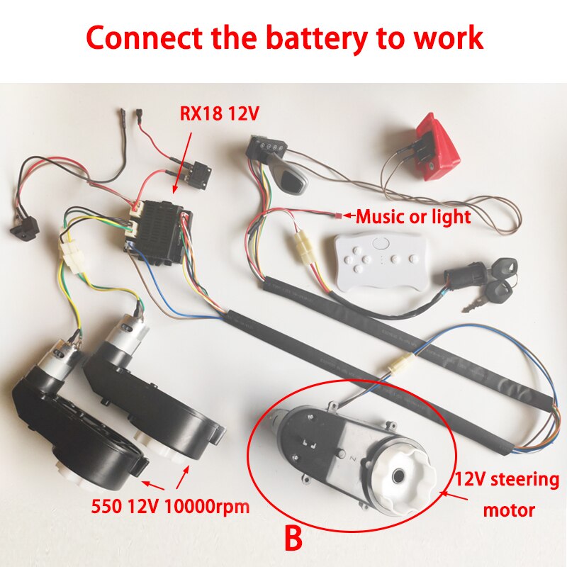 12V 24V Children's Electric Car DIY Accessories Wires Harness and Motor Gearbox,Self-Made Ride on Toys Car Full Set of Parts: PURPLE