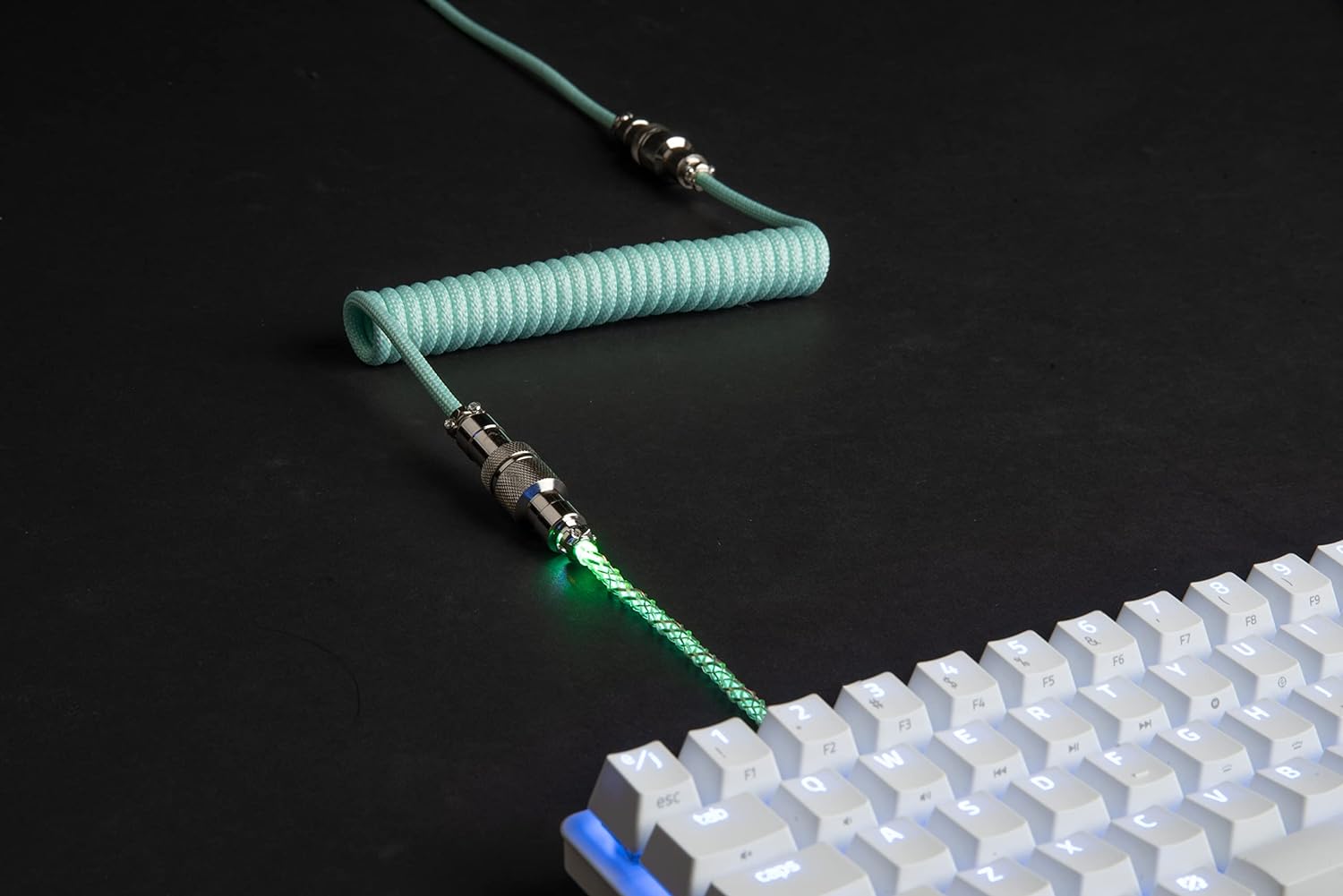 Lighting Coiled Keyboard Cable USB C Cable with RGB Line Mechanical Keyboard Cable Double-Sleeved Aviator Keyboard Cable: green