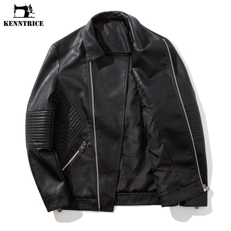 KENNTRICE chaqueta de cuero acolchada negra para motorista, chaquetas de cuero de invierno para hombre, chaquetas masculinas de Hip Hop Punk con doble cremallera
