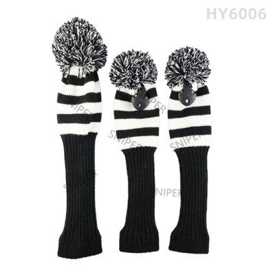 Golf Hout Club Cover #1/#3/#5 Driver/Fairway Hoofd Covers Pom Pom Gebreide lange-Hals Sok Stijl Golf Headcovers: 3pcs black white