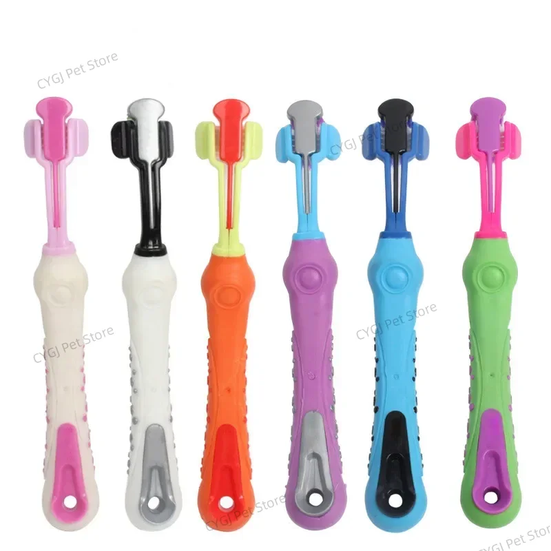 Cepillo de dientes de tres caras para mascotas, cepillo de dientes multiángulo de tres cabezales, cepillo de limpieza para perros y gatos, herramienta para el cuidado de los dientes con mal aliento Т®kıы