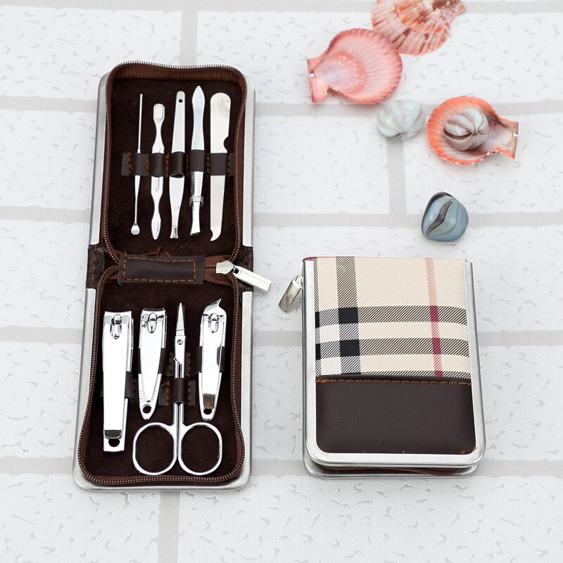 9Pcs Carbon Staal Nagelknipper Set Professionele Schaar Pak Met Doos Trimmer Grooming Manicure Cutter Kits Voor Nail Gereedschap