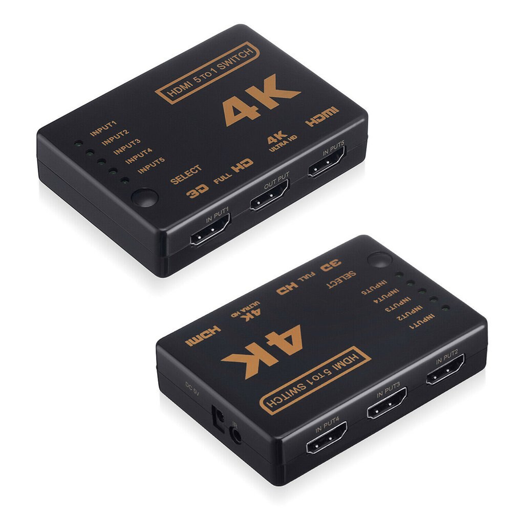 1 set 5 Port UHD 3D 4K 1080p HDMI-compatible Splitter Switch Selector Switcher Hub IR Remote HDTV Hub infrared remote