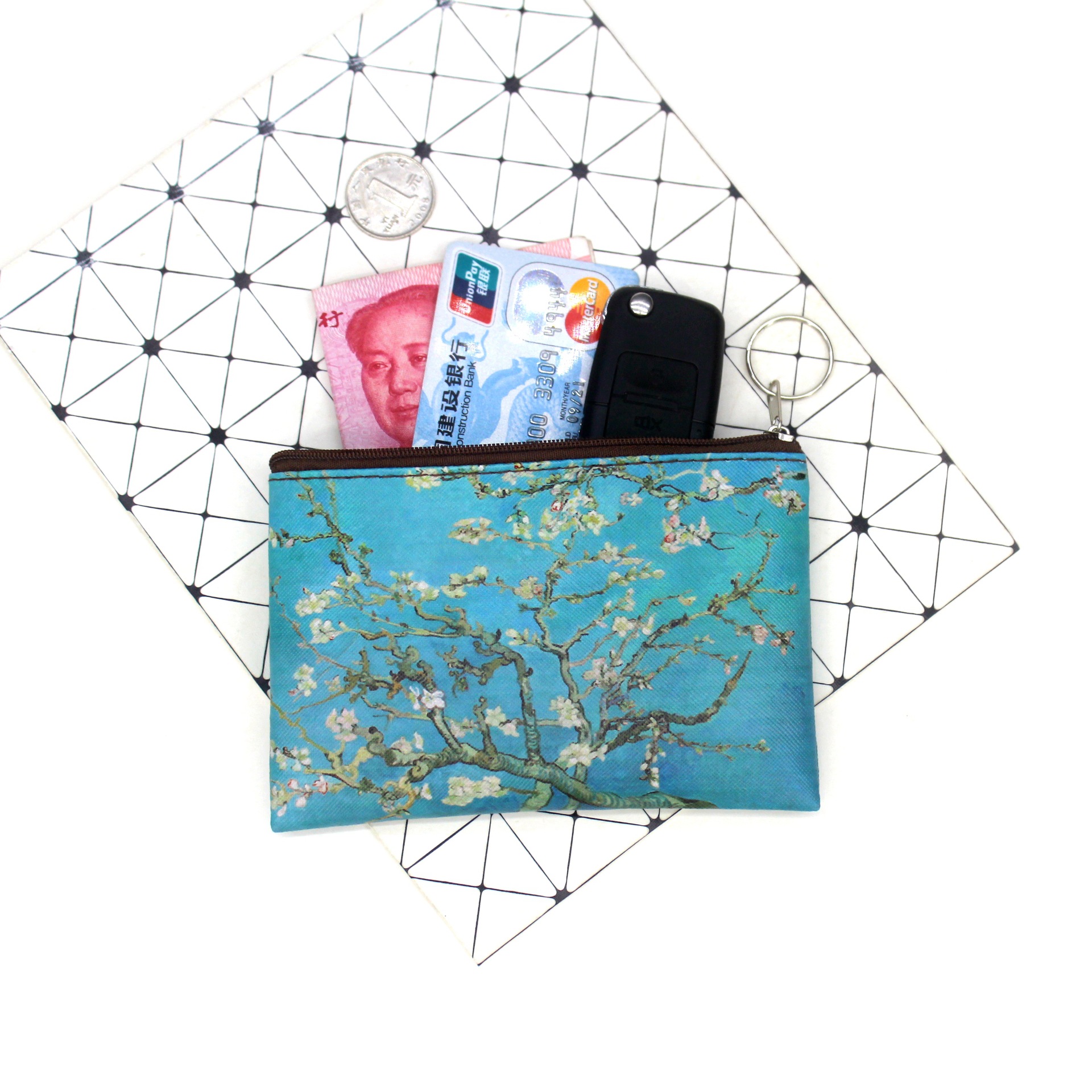 Vintage Olieverfschilderij Canvas Cosmetische Tas Van Gogh Art Zonnebloem Ster Maan Nacht Make-Up Tas Reismunt Portemonnee Portemonnee