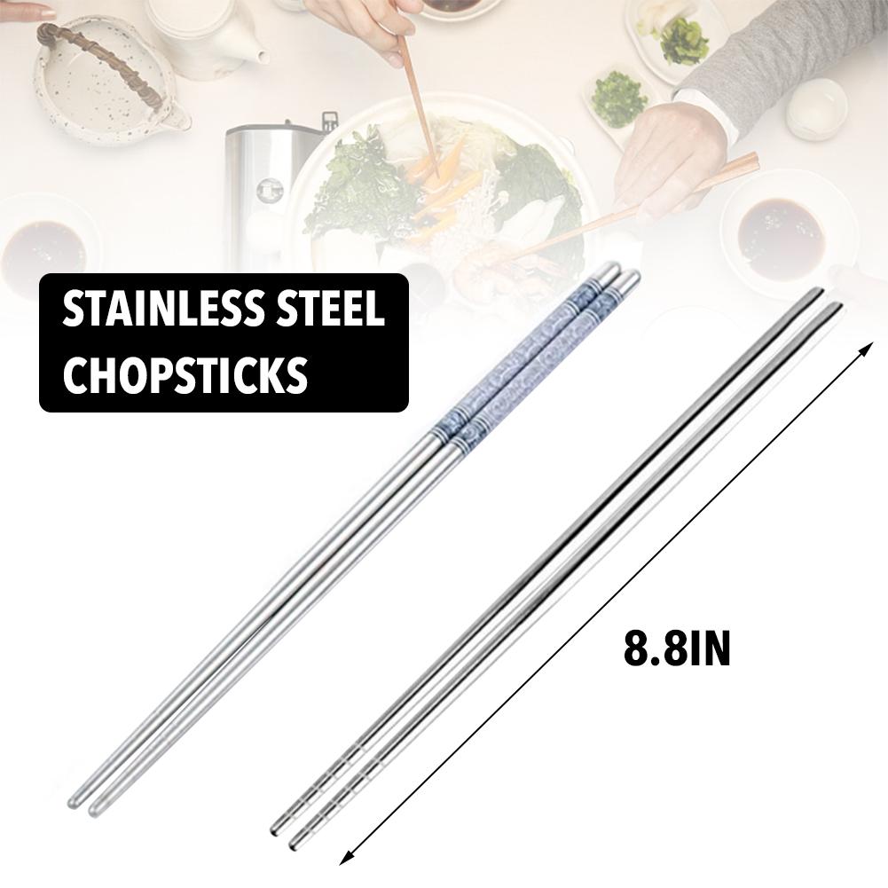 Palillos chinos de Metal antideslizantes, palillos de acero inoxidable para picar, palitos reutilizables para comida, Sushi, Hashi, Baguette
