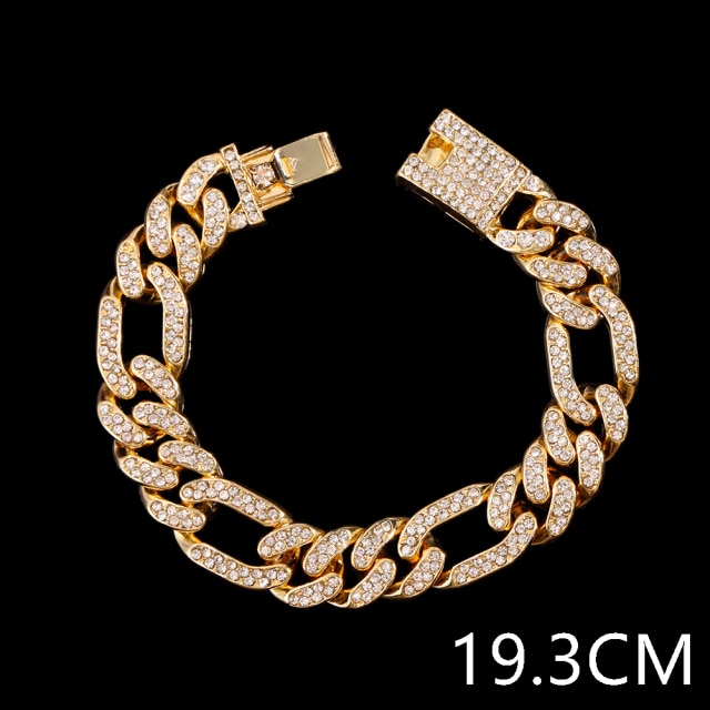 15mm Bling Strass Hip Hop Cuban Link Kette Armbänder für Frauen Männer Iced Out Volle Kristall Rapper Hand Kette luxus Schmuck: 011601GD