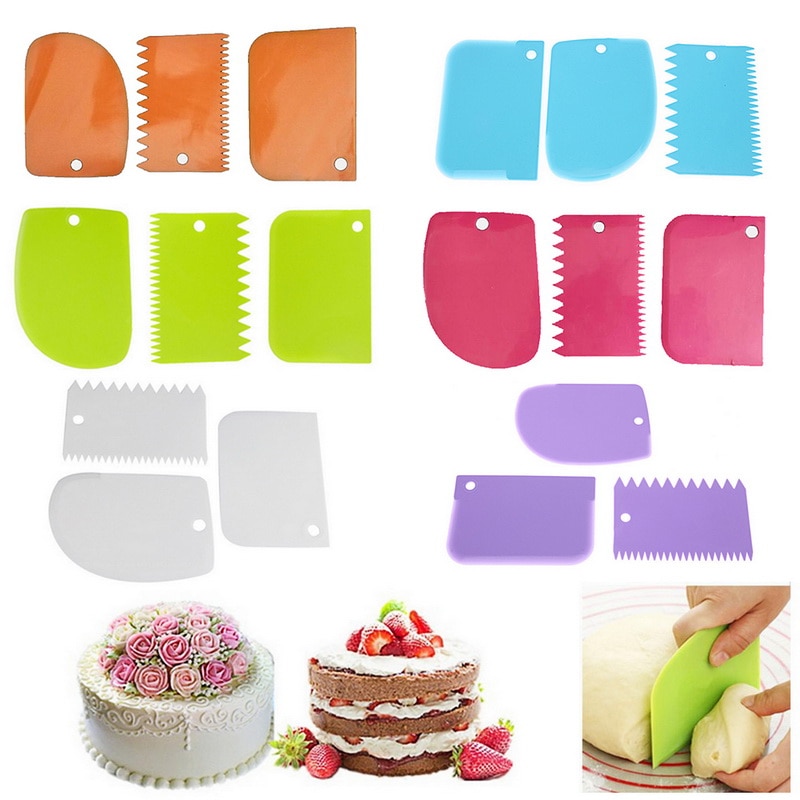 3 stuks/set taart schraper fondant schraper taartdecoratie effen glad gekarteld doorzichtige kommen glad glazuur veelzijdige functie tool