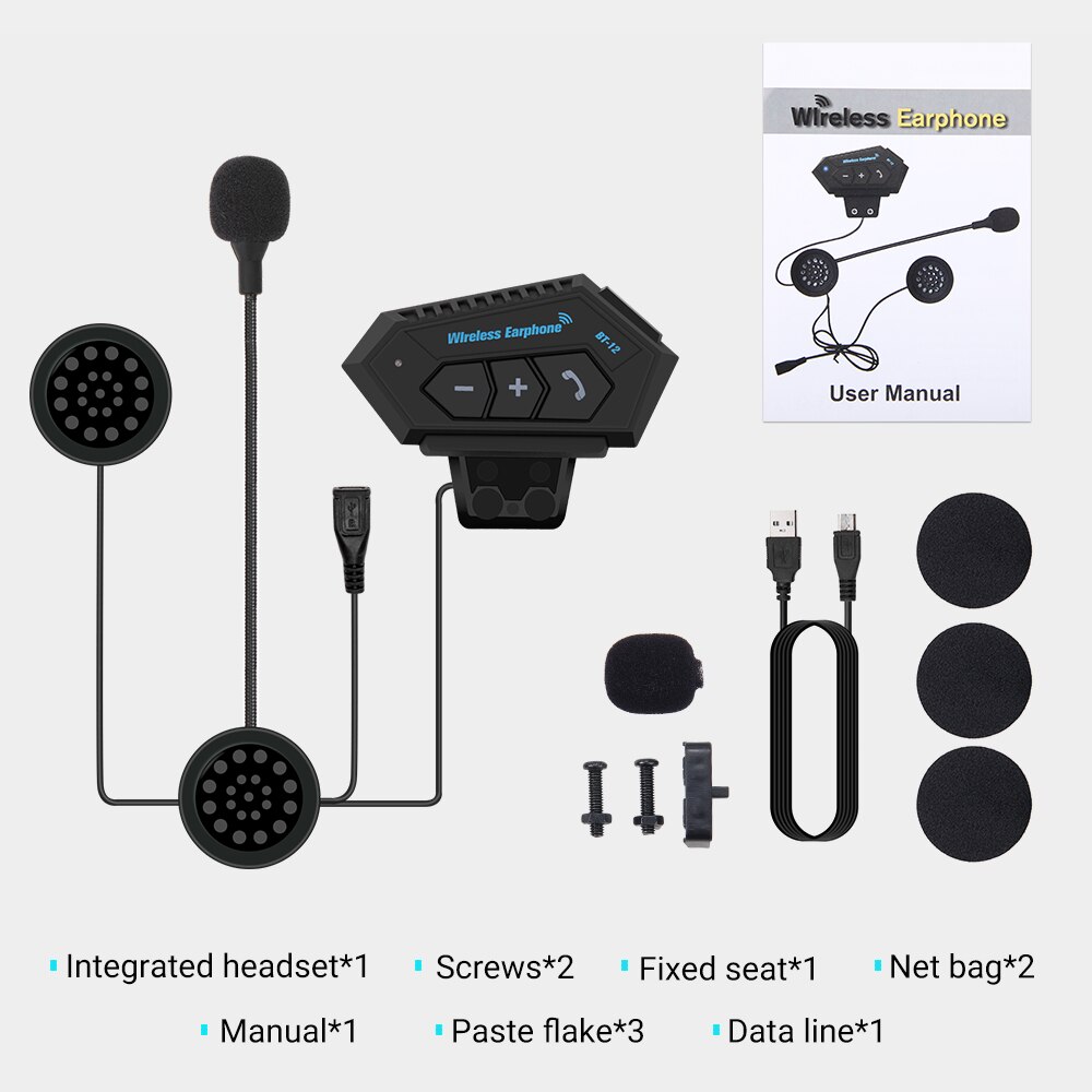 Herobiker motorcykel hjelm headset trådløs bluetooth hovedtelefon højttaler håndfri musik automatisk opkald svar håndfri bt -12: Default Title