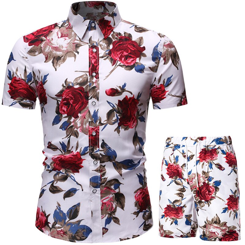 Conjuntos de verano para hombres, camisa hawaiana con estampado Floral y pantalones cortos, ropa de playa para hombres, ropa de vacaciones, conjunto de dos piezas 3XL: M