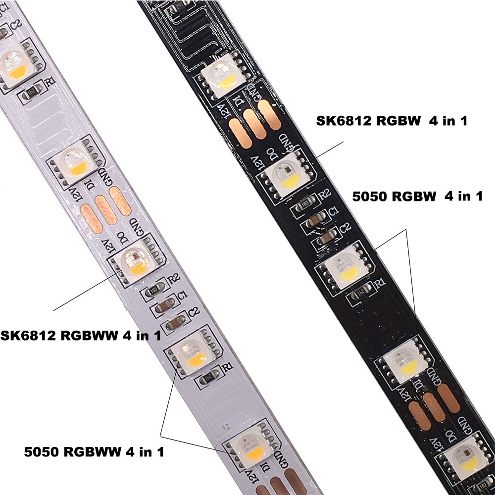 Sk6812 rgbw rgbww LED streifen 4 in 1 ein ic laufwerk 3leds/6leds LED licht 5m 60 leds schwarz weiß pcb ip30 65 67 dc12v