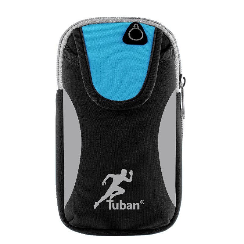 Brazalete para correr, funda para deportes al aire libre, soporte Universal para teléfono móvil, bolsa de brazo para teléfono con orificio para auriculares, correa elástica: black blue