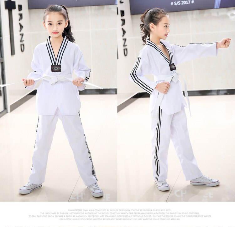 Katoen Materiaal Wit Taekwondo Uniform Voor Kinderen En Volwassen 110Cm Tot 190Cm Zwart Wit Strip Taekwondo Dobok