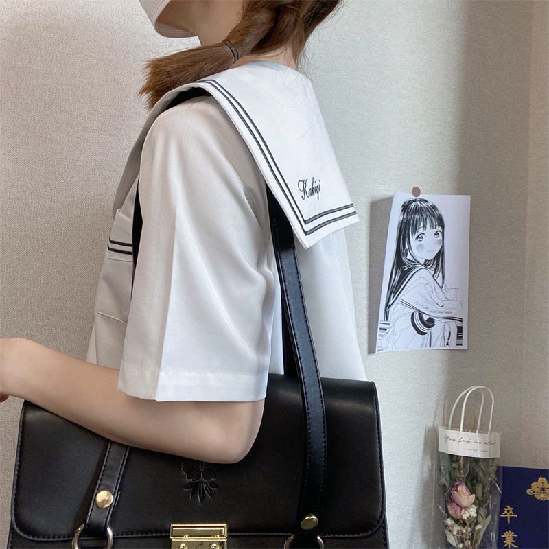 Women's Japanese School Uniform Sailor Suit Jk Uniform Kansai Short-Sleeved Shirt Summer Suit Student Uniform Original