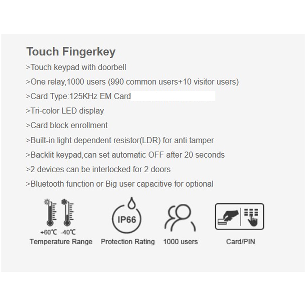 Touch screen keypad IP68 Waterproof Standalone access controller RFID 125KHZ access control machine 1000 user Electric Lock