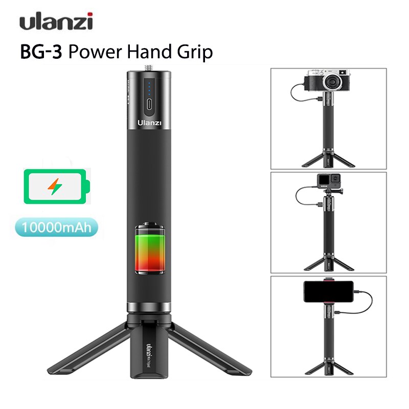 Ulanzi BG-3 Power Hand Grip Aluminium 10000Mah Batterij Handvat Voor Gopro 6 7 8 9 Smartphone Osmo Pocket Camera met 1/4 Schroefgat