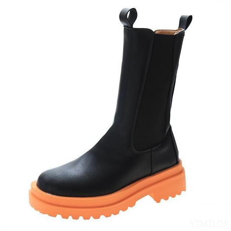 Dam stövlar höst orange pu motorcykel stövlar cool tjej vattentäta stövlar kvinnliga stövlar skor kvinna skor chaussures: Orange / 40