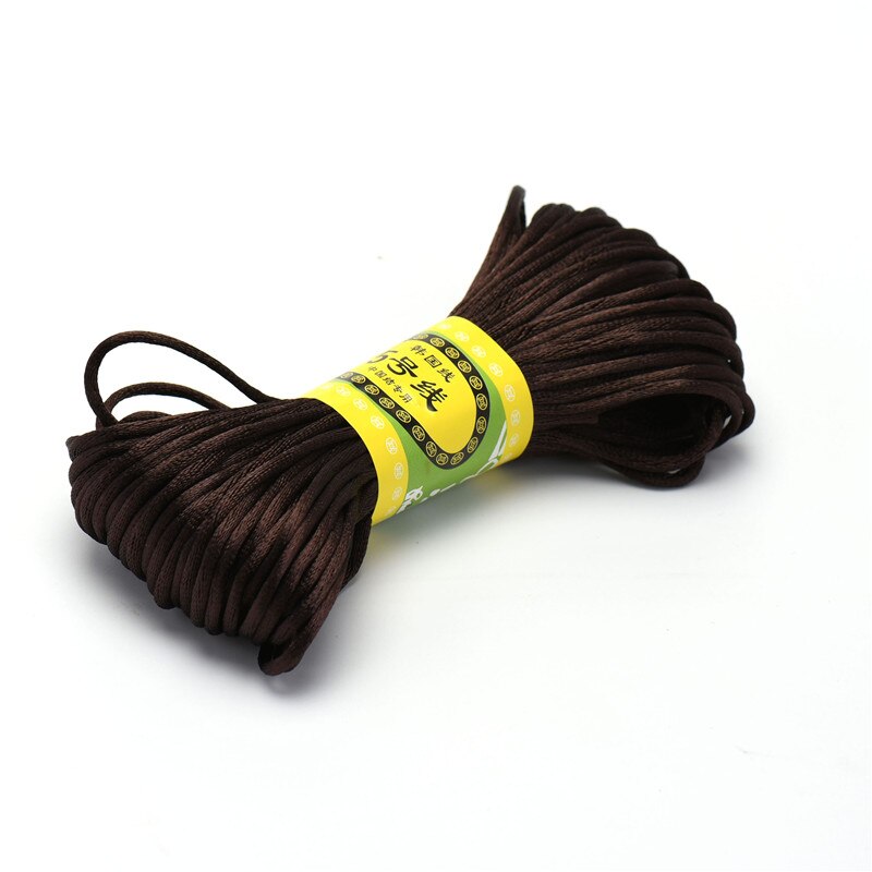 Cordon tressé en Satin de soie pour macramé, 20m, 2.5mm, pour fabrication de bijoux, Bracelet à perles, cordon chinois: Deep Coffee