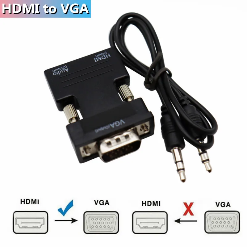Adaptador convertidor HD 1080P VGA a HDMI con Audio para PC portátil a proyector HDMI adaptador compatible con HDMI a VGA: Rojo