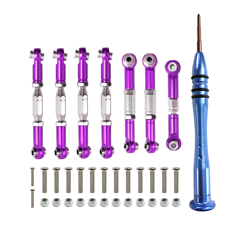 Juego de varillas de dirección con varilla de tracción servo de conexión de metal para WLtoys 1:14 144001 124018 124019 Piezas de actualización de coche RC: Morado