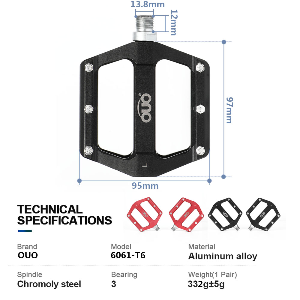 OUO-pedales de aluminio Enduro para bicicleta de montaña, accesorios para bici de carretera, Pedal de plataforma, color negro y rojo