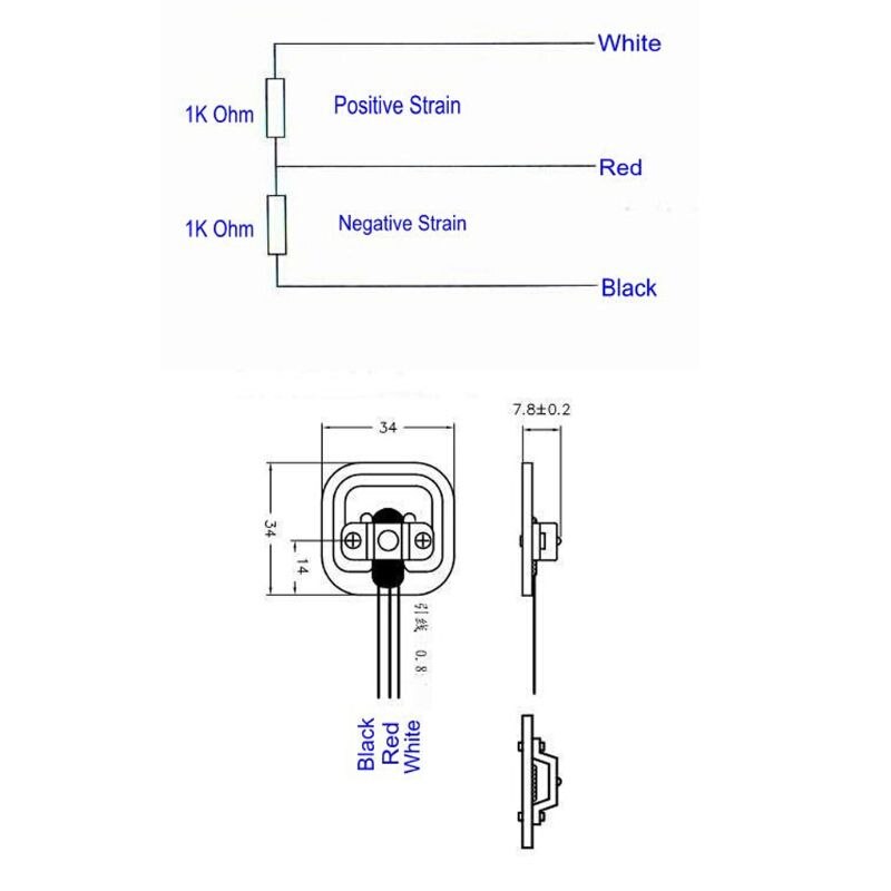 50kg 110lb Half-Bridge Weighing Sensor 3-Wired Load Cell Electric Resistance Strain Gauge