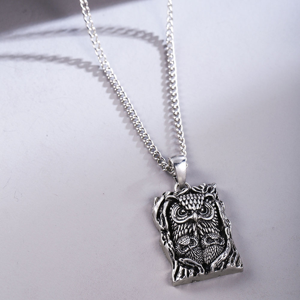 Collana con ciondolo gufo gotico catena Hip-Hop per donna uomo ciondolo tondo animale gioielli moda accessori regalo Choke Color argento