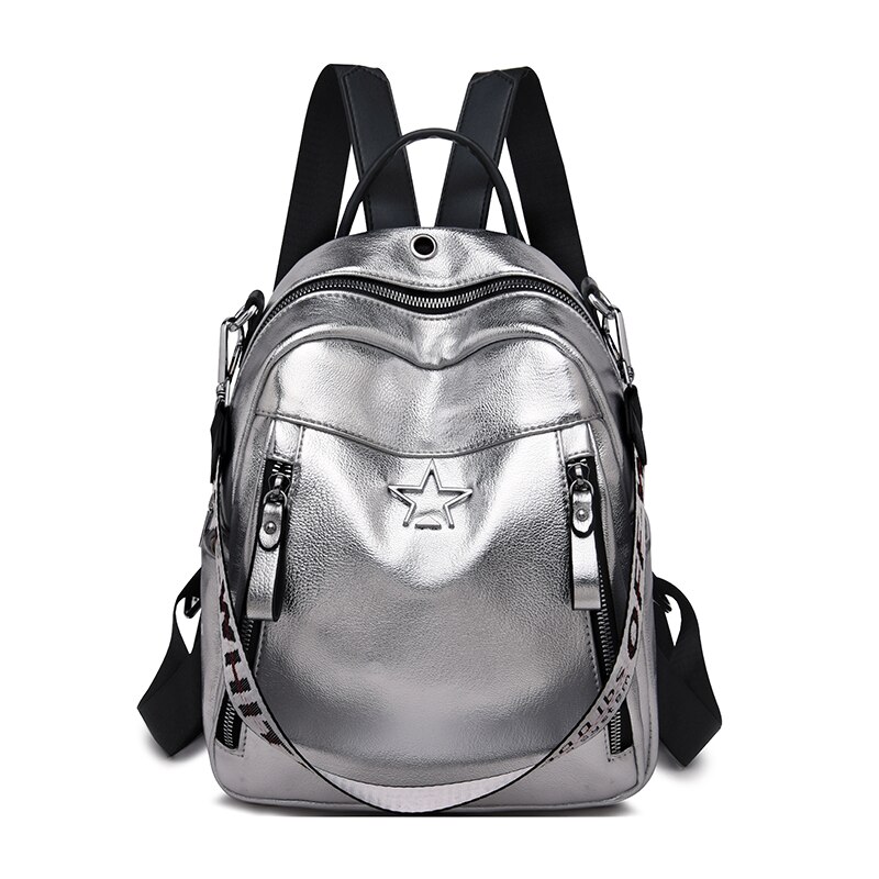 Vrouwen Lederen Rugzakken Schooltassen Voor Meisjes Vrouwelijke Vintage Rugzak Reizen Schoudertas Mochilas Feminina: Silver