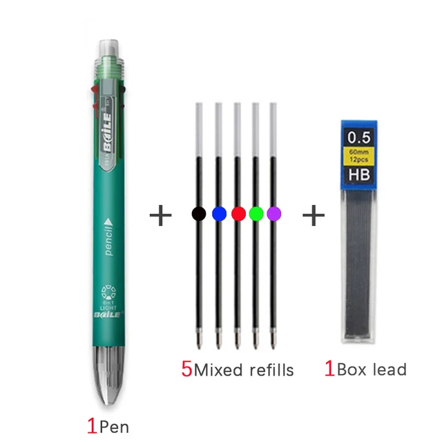 6 In 1 Multicolor Ballpoint Pen Multifunction Pen Contain 5 Color Ball Pen & 1 Automatic Pencil Top Eraser Office School Supply