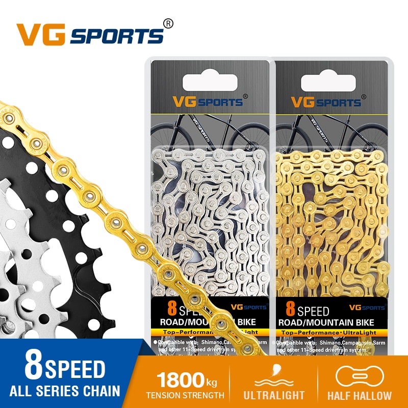 VG sport vélo chaîne 8 vitesses Velocidade vélo de route vélo chaîne demi/plein creux 116L or argent vtt VTT chaînes