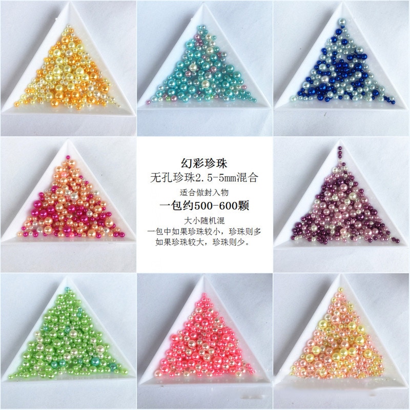 2.5-5mm blandade pärlor självhäftande kristalllim uv-harts lim simulering pärl tätningsfyllmedel 500 st