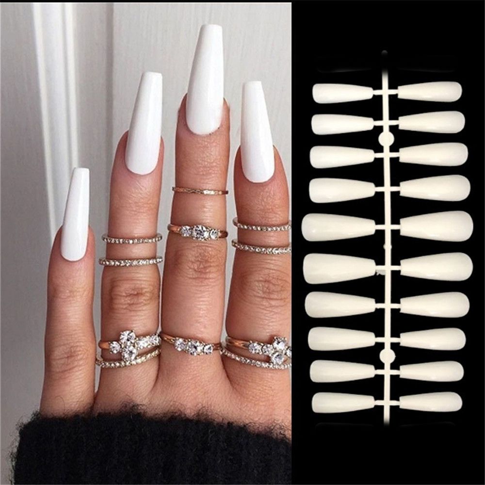 24 Stks/doos Afneembare Lange Doodskist Kunstnagels Wearable Franse Ballerina Nep Nagels Volledige Cover Nail Tips Druk Op Nagels 2022: other