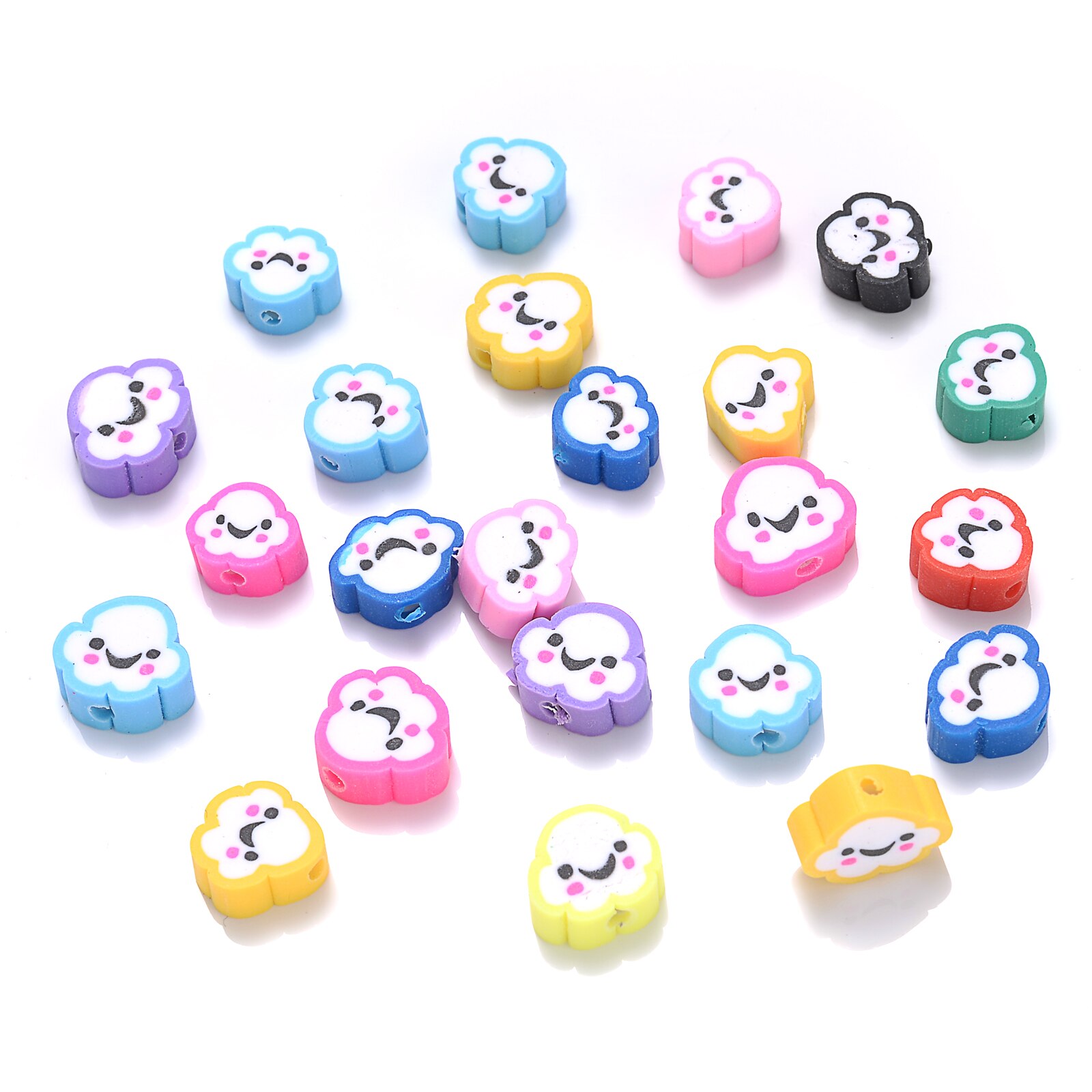 iYOE 30/50/100pcs Cute Cartoon Cloud Beads Smiley Clay Spacer Beads For Making Bracelet Earring Necklace Pendant