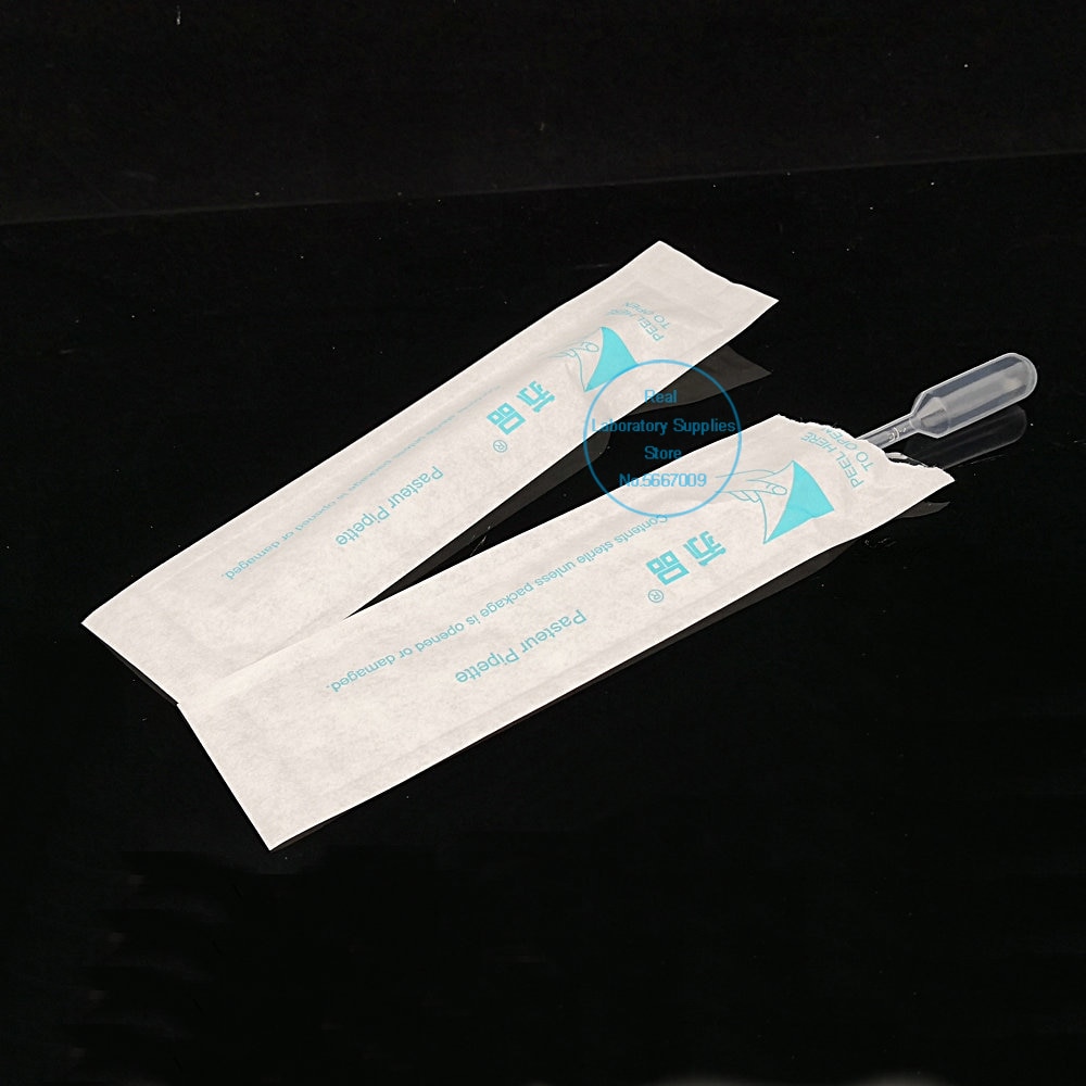 100pcs/lot Lab 1ml 2ml 3ml 3ml-L sterile plastic pasteur pipettes with independent paper-plastic packaging