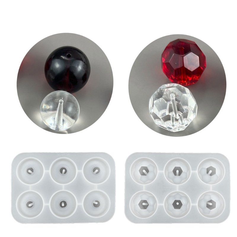 DIY 20/25/30mm Round Bead Silicone Mold with Hole Cabochon Gemstone Pendant Charms Resin Mould Necklace Bracelet Jewelry Making