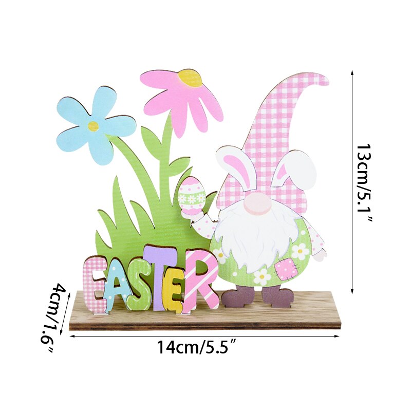 Happy Easter Spring Wooden Letters Decoration Easter Ornaments Bunny Carrot Faceless Gnome Wood Craft Kids Toys Party Decor: E06-1pcs