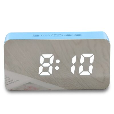 phone charging mirror wall-mounted alarm clock snooze sound control temperature and humidity LED color changing clock: blue