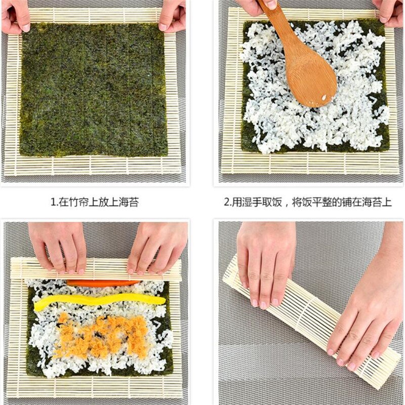 Estufas rodantes de bambú para Sushi, paletas de arroz japonesas, herramientas, molde para arroz, rodillo, accesorios de cocina DIY, 1 ud.